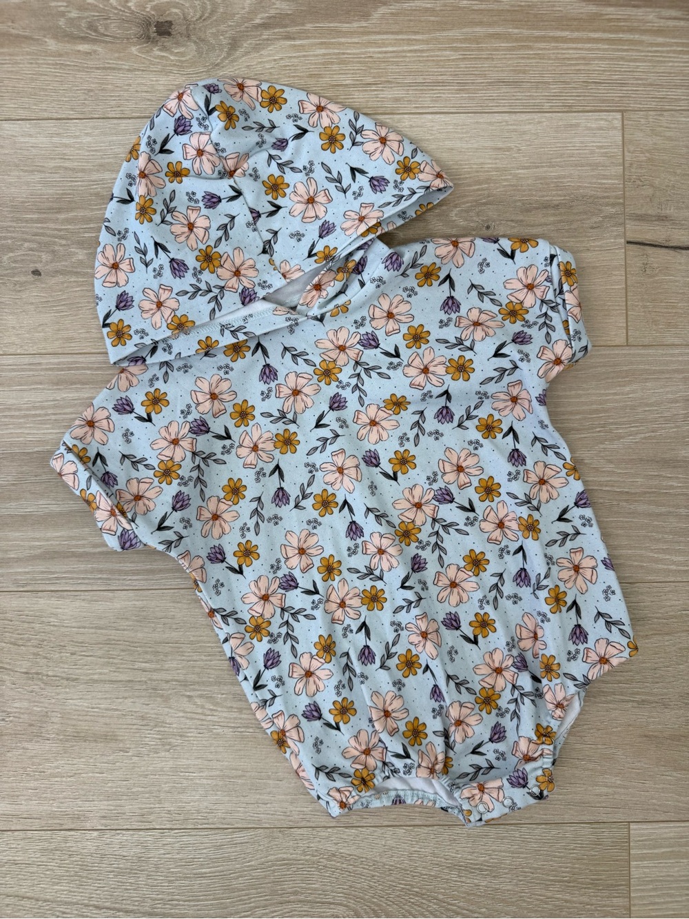 Little One Shop Floral Hooded Short Sleeve Bubble Romper
